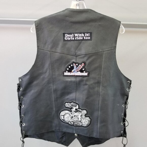 HOT LEATHER Black Motorcycle vest w/Extra patches - sz 2XL - Picture 7 of 9